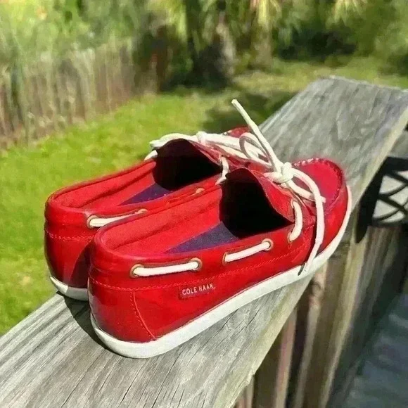 Cole Haan Nantucket Camp Moc Red Patent Leather Boat Shoes Women’s Size 6B - Picture 9 of 13